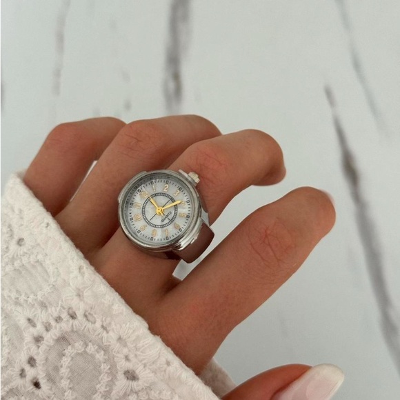 Retro Silver and White Dial Vintage inspired Y2K Ring Watch with Lace Sleeve - Picture 5 of 5